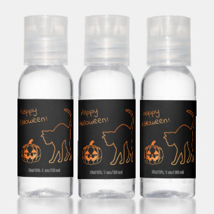 Black Cat Silhouette and Pumpkin Happy Halloween Hand Sanitizer