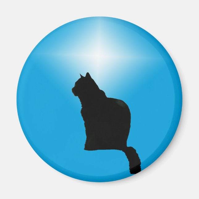 Black Cat Silhouette and Star - magnet (Front)