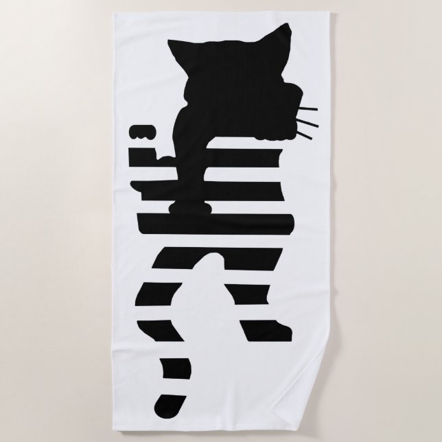 Black Cat Silhouette  Beach Towel (Front)