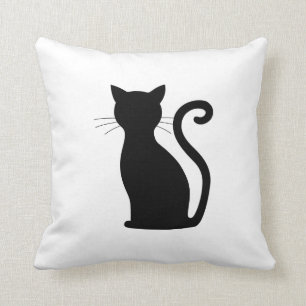 Black Cat Silhouette Black and White Cute Throw Pillow