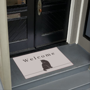 Black Cat Silhouette Black WELCOME Gray Doormat