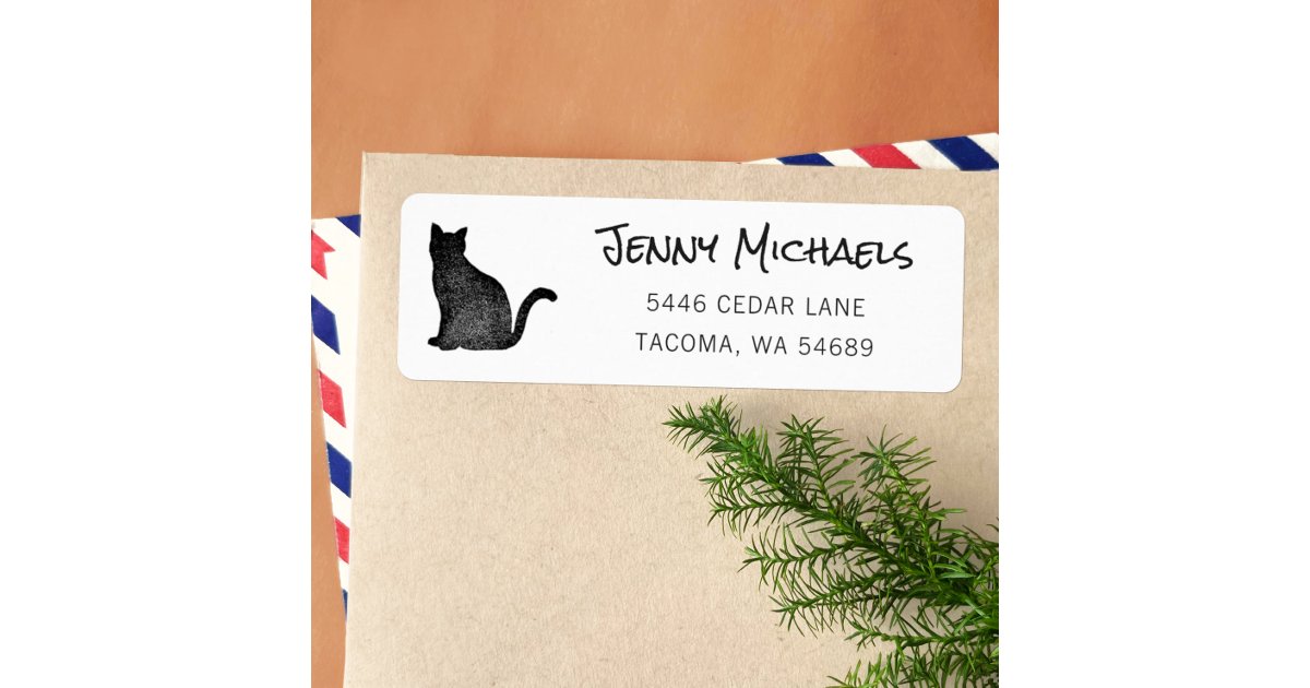 Black Cat Silhouette Cat Lover Return Address Label | Zazzle