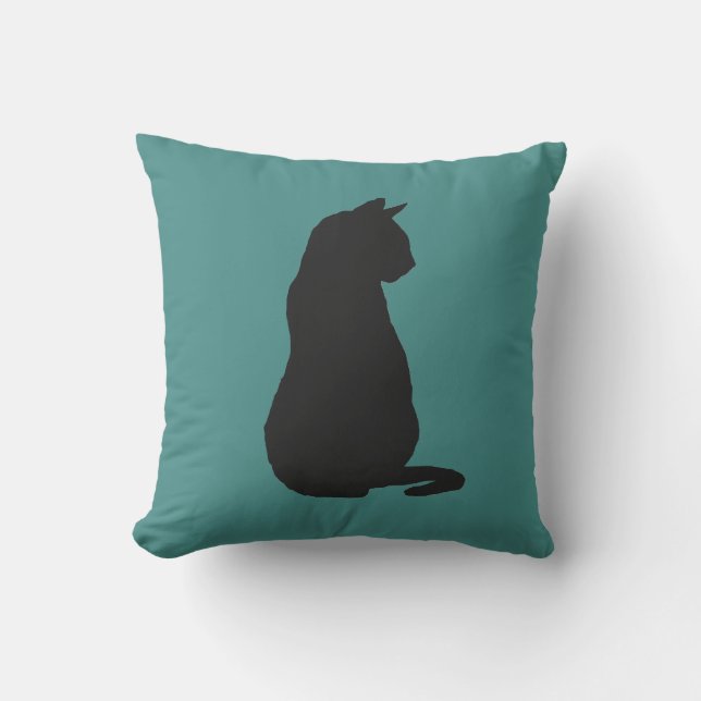 Black Cat Silhouette Cat Lover Throw Pillow (Front)