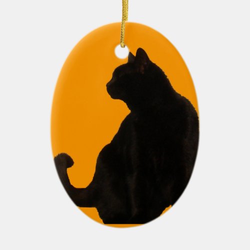 Black Cat Silhouette Ceramic Ornament