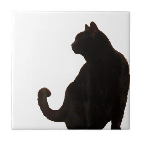 Black Cat Silhouette Ceramic Tile