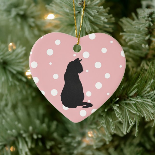 Black Cat Silhouette Christmas Art Ceramic Ornamen Ornament (Tree)