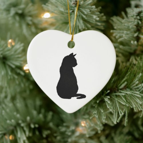 Black Cat Silhouette Christmas Art Ceramic Ornament