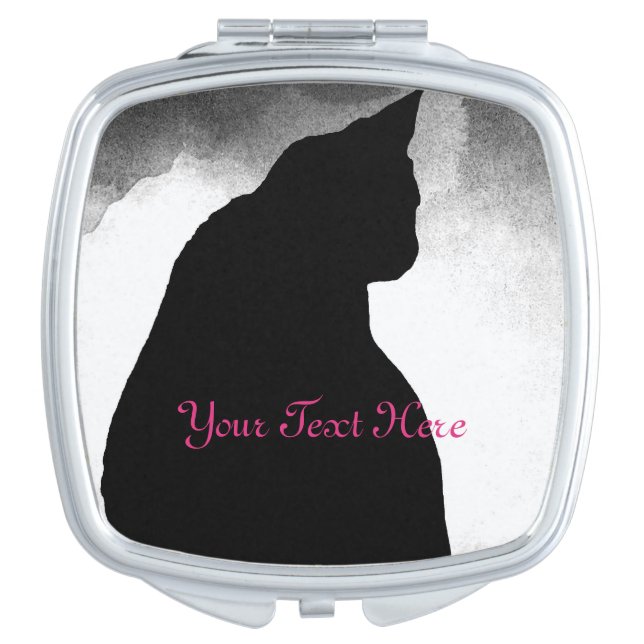 Black Cat Silhouette Compact Mirror (Front)