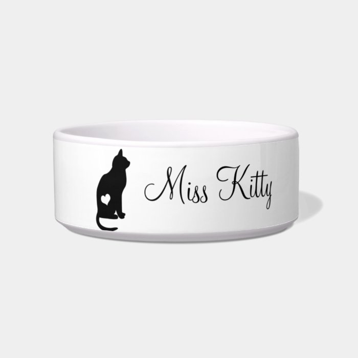 Black Cat Silhouette Custom Name Cat Food Bowls