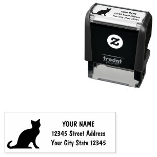 Black cat silhouette custom return address self-inking stamp
