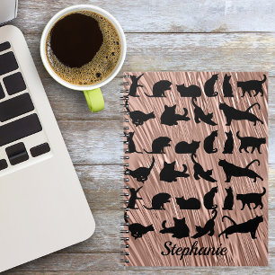 Black Cat Silhouette Flowing Drape Rose Gold Notebook