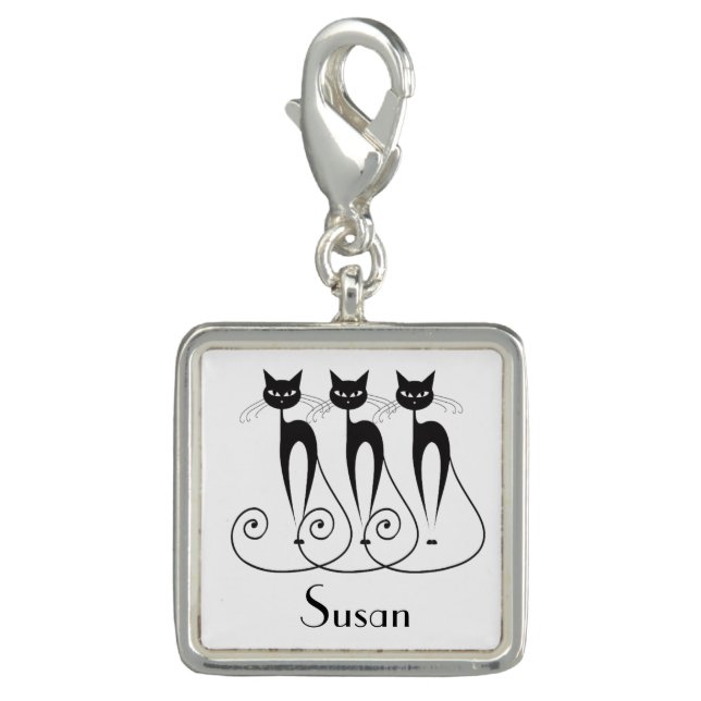 Black cat silhouette funny charm (Front)