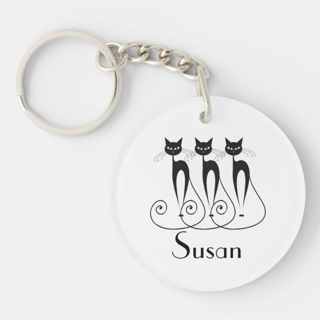Black cat silhouette funny keychain (Front)