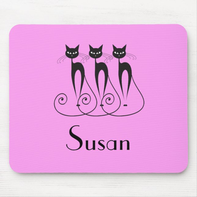 Black cat silhouette funny mouse pad (Front)