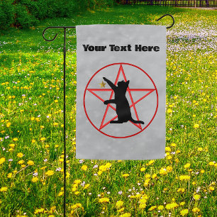 Black Cat Silhouette Gold Star Red Cicle Pentagram Garden Flag