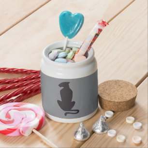 Black Cat Silhouette gray candy jar