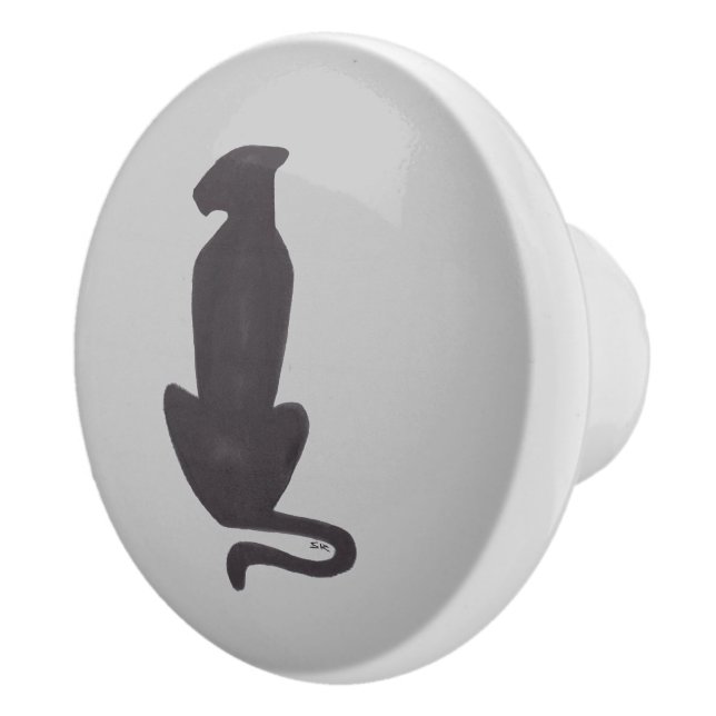 Black Cat Silhouette gray ceramic knob (Right)