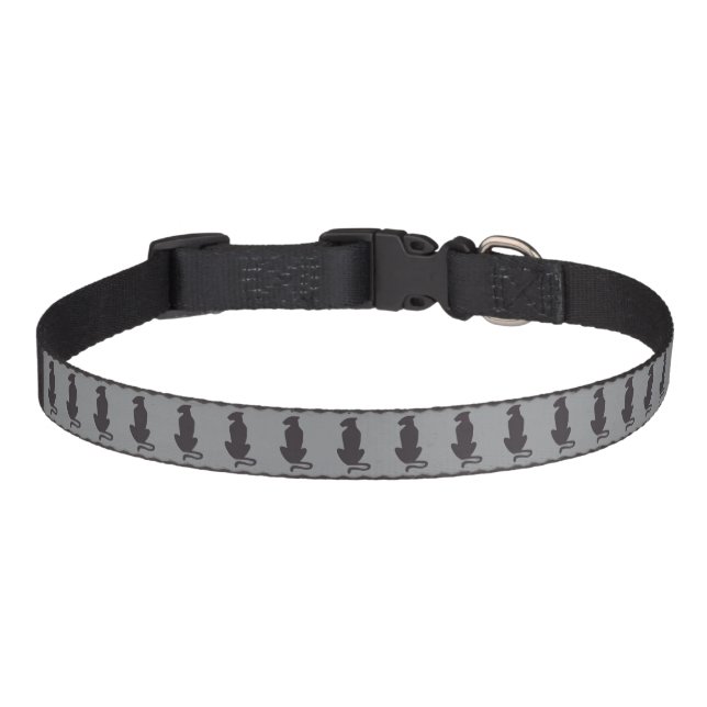 Black Cat Silhouette gray medium pet collar (Front)