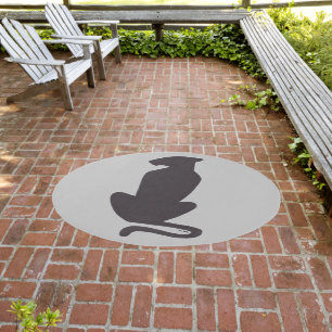 Black Cat Silhouette gray outdoor round rug