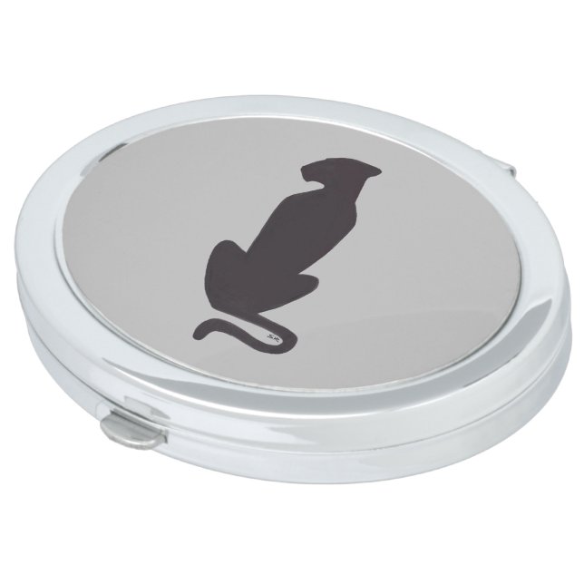 Black Cat Silhouette gray oval compact mirror (Turned)