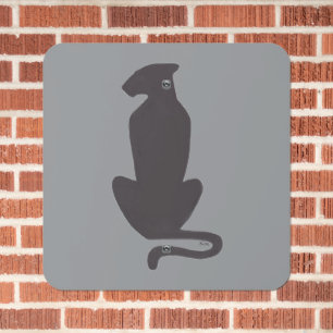 Black Cat Silhouette gray square metal sign