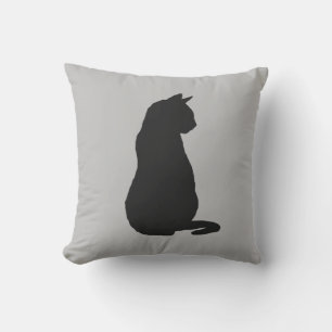 Black Cat Silhouette Halloween Fall Throw Pillow