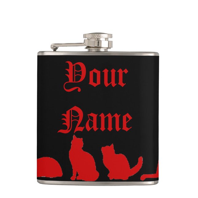 Black Cat silhouette Hip Flask (Front)