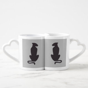Black Cat Silhouette love gray mug set