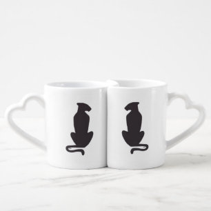 Black Cat Silhouette love white mug set