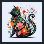 Black Cat silhouette made of colorful flowers Poster<br><div class="desc">Black Cat silhouette made of colorful flowers,  this design features a Black Cat silhouette made of colorful flowers.</div>