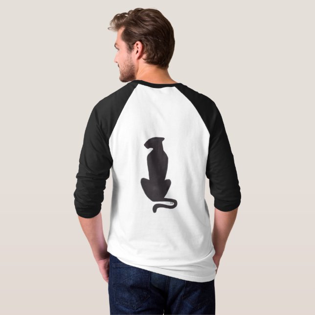 Black Cat Silhouette men white black raglan shirt (Back Full)
