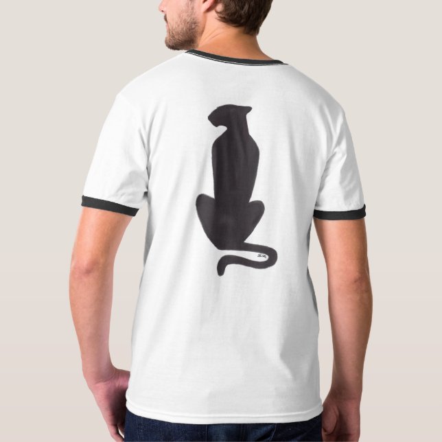 Black Cat Silhouette men white ringer T-shirt back (Back)