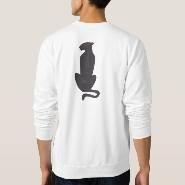 Black Cat Silhouette men white sweatshirt back (Back)