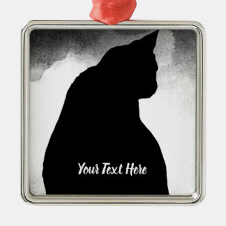 Black Cat Silhouette Metal Ornament