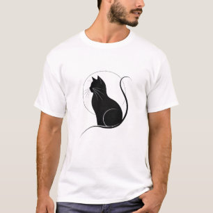 Black Cat Silhouette Minimalist Print T-Shirt