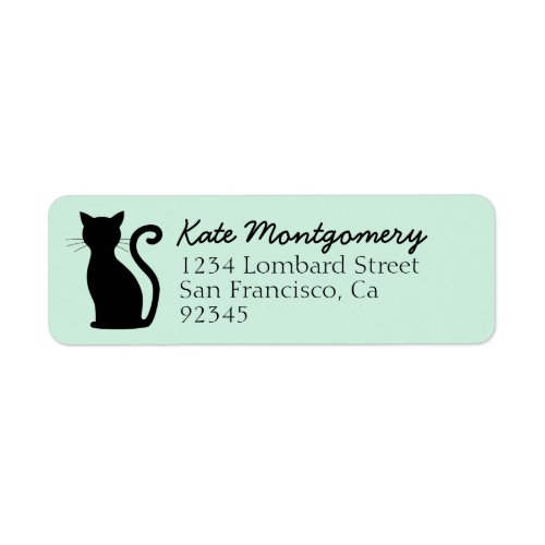 Black Cat Silhouette Mint Green Return Address Label