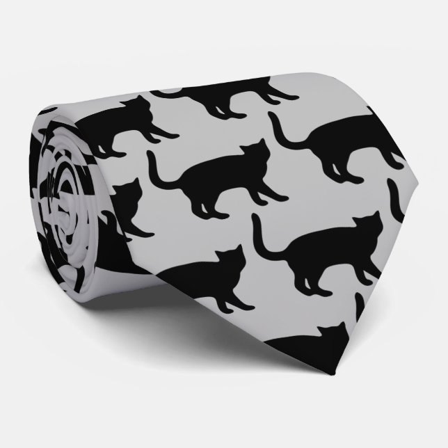 Black Cat Silhouette Neck Tie (Rolled)