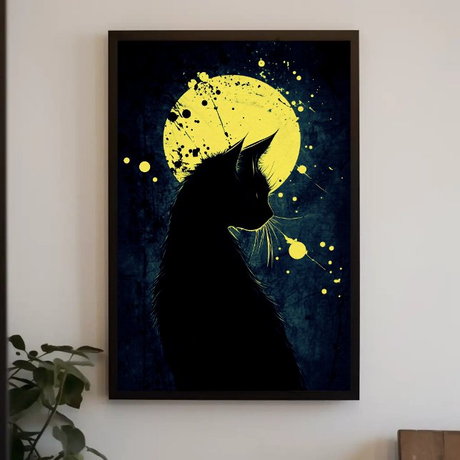 Black Cat Silhouette on a Yellow Moon Poster (Creator Uploaded)