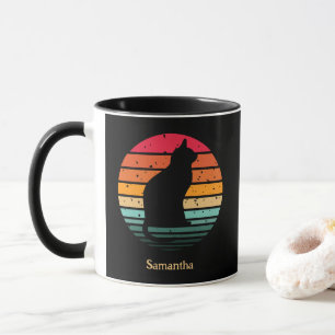 Black Cat Silhouette on Distressed Rainbow Mug