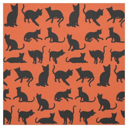 Black Cat Silhouette on Orange Fabric
