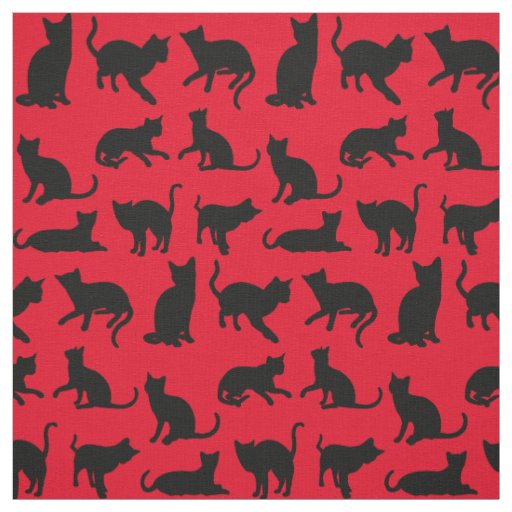 Black Cat Silhouette on Red Fabric