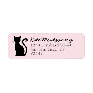 Black Cat Silhouette Pastel Pink Return Address Label