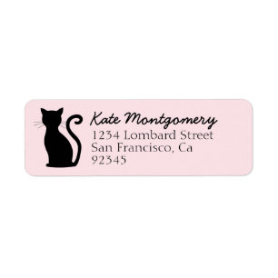 Black Cat Silhouette Pastel Pink Return Address Label