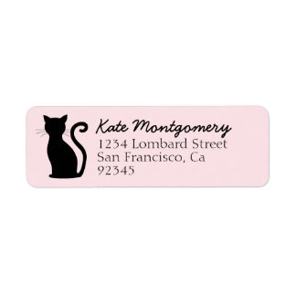 Black Cat Silhouette Pastel Pink Return Address Label