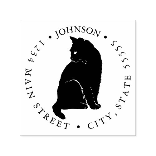 Black Cat Silhouette Return Label Self_inking Stamp