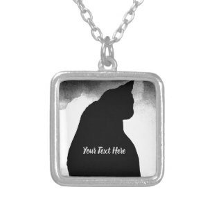 Black Cat Silhouette Silver Plated Necklace