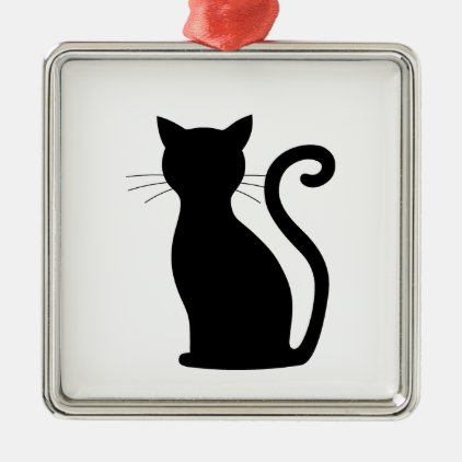 Black Cat Silhouette Square Christmas Ornament