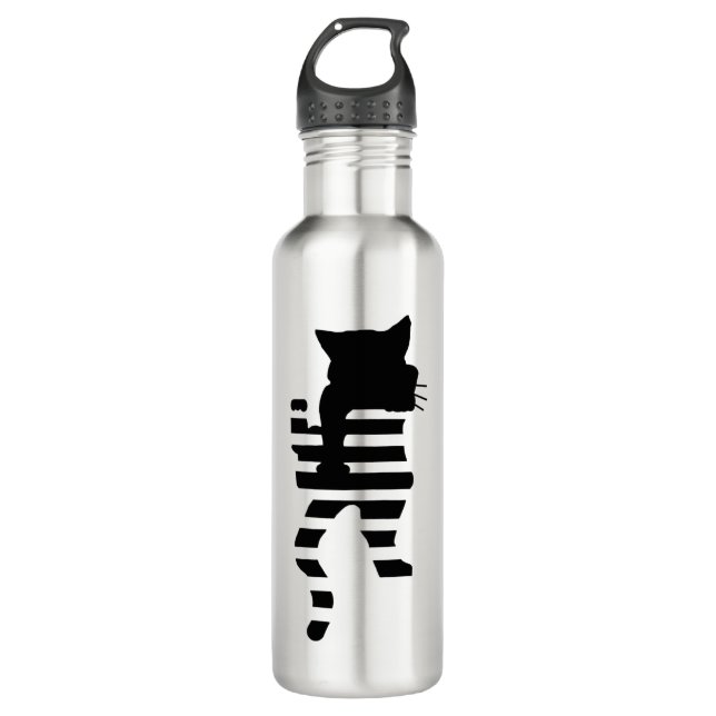 Black Cat Silhouette  Stainless Steel Water Bottle (Front)