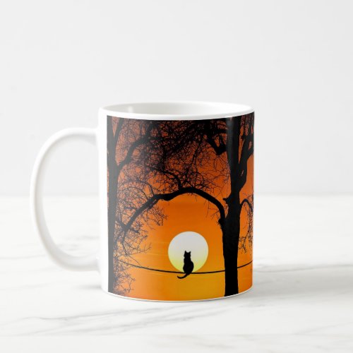 Black Cat Silhouette Sunset Coffee Mug