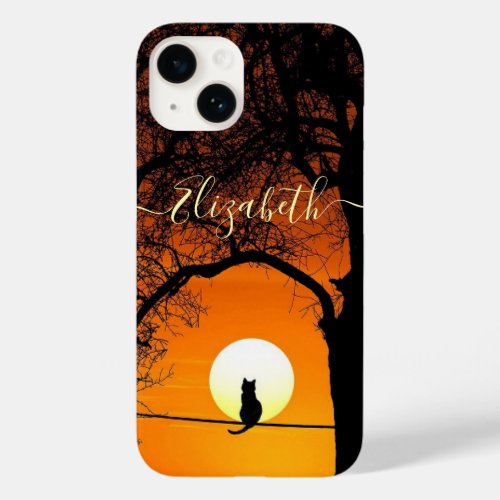 Black Cat Silhouette Sunset  Personalized Case_Mate iPhone 14 Case